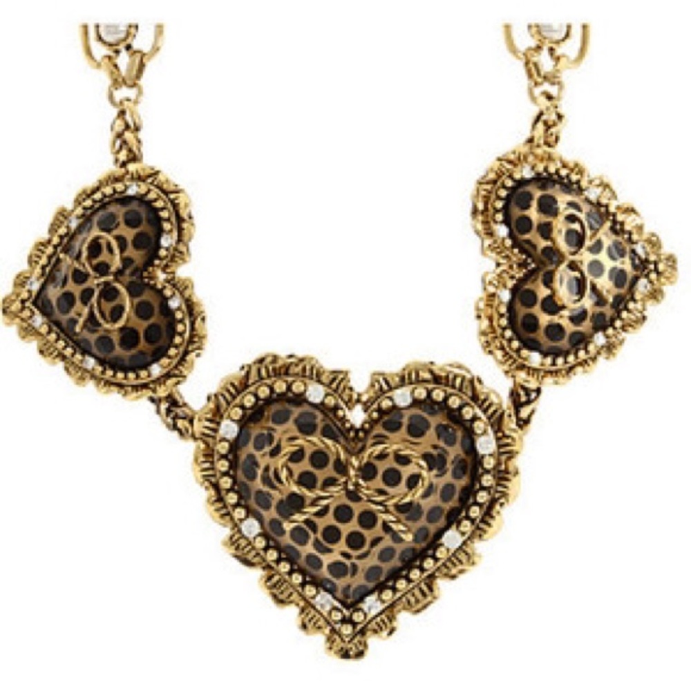 Vintage Betsey Johnson statement necklace leopard 3 heart